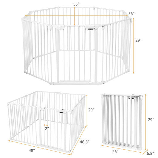 Adjustable Panel Baby Safe Metal Gate Play Yard-White - Color: White