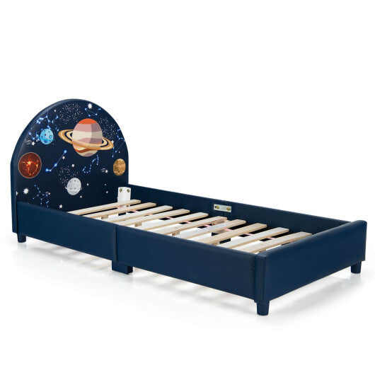 Children Twin Size Upholstered Platform Single Bed