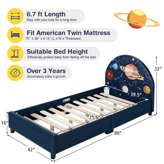 Children Twin Size Upholstered Platform Single Bed