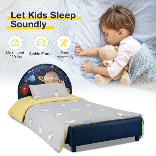Children Twin Size Upholstered Platform Single Bed