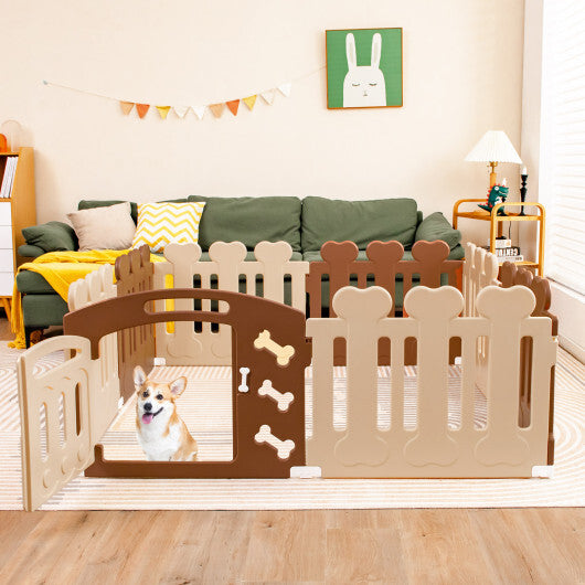 All-Weather HDPE 8-Panel Pet Playpen with Door-Brown - Color: Brown