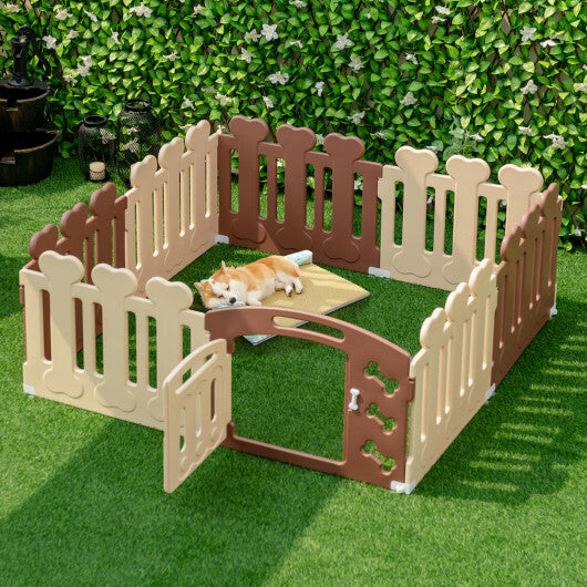 All-Weather HDPE 8-Panel Pet Playpen with Door-Brown - Color: Brown