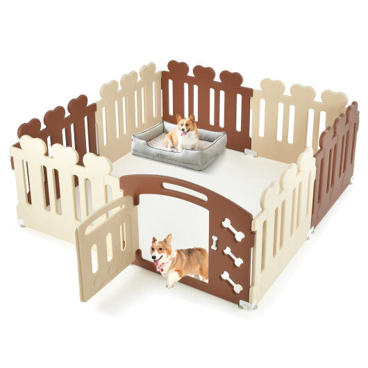 All-Weather HDPE 8-Panel Pet Playpen with Door-Brown - Color: Brown