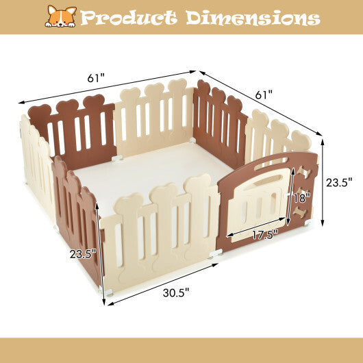 All-Weather HDPE 8-Panel Pet Playpen with Door-Brown - Color: Brown
