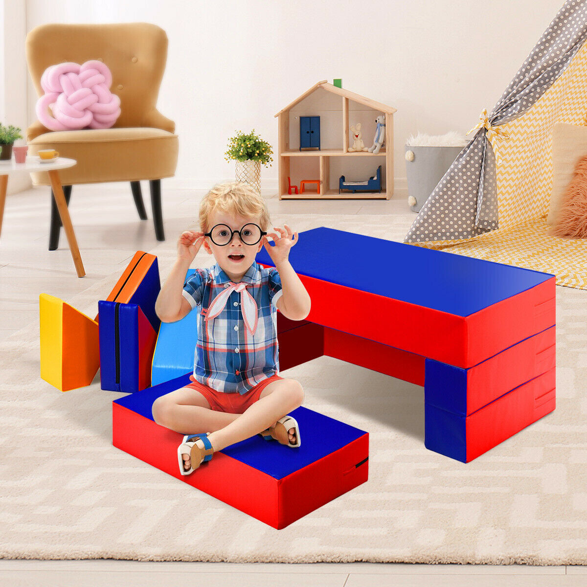 4-in-1 Crawl Climb Foam Shapes Toddler Kids Playset - Color: Multicolor