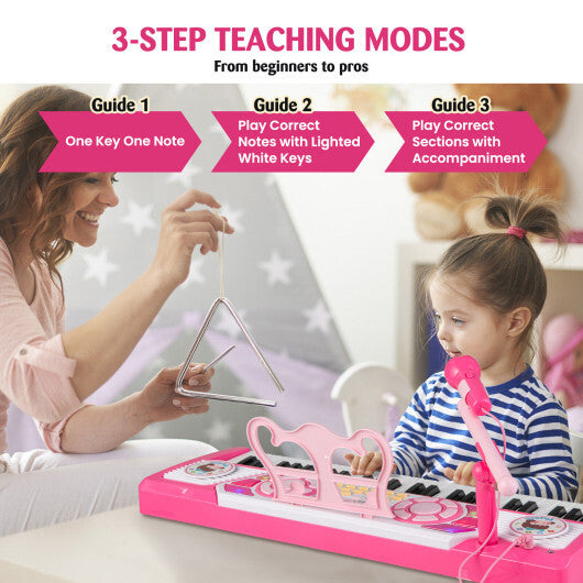 49 Keys Kids Piano Keyboard for Kids 3+-Pink - Color: Pink