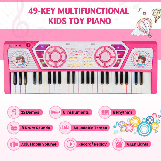 49 Keys Kids Piano Keyboard for Kids 3+-Pink - Color: Pink