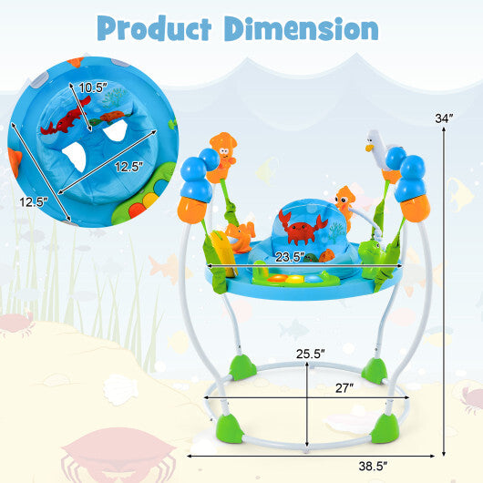 Underwater World Themed Baby Bouncer with Developmental Toys-Blue - Color: Blue
