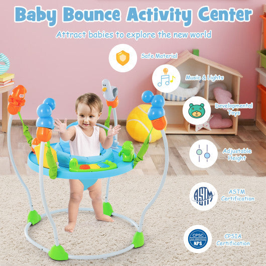 Underwater World Themed Baby Bouncer with Developmental Toys-Blue - Color: Blue
