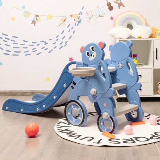 4-in-1 Foldable Baby Slide Toddler Climber Slide PlaySet with Ball-Blue - Color: Blue
