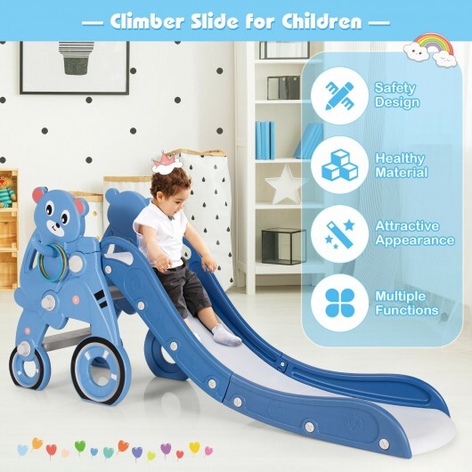 4-in-1 Foldable Baby Slide Toddler Climber Slide PlaySet with Ball-Blue - Color: Blue