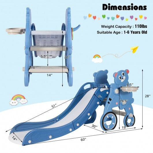 4-in-1 Foldable Baby Slide Toddler Climber Slide PlaySet with Ball-Blue - Color: Blue