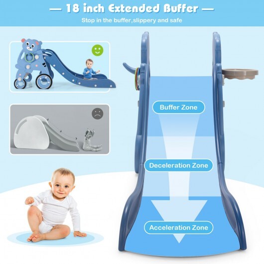 4-in-1 Foldable Baby Slide Toddler Climber Slide PlaySet with Ball-Blue - Color: Blue