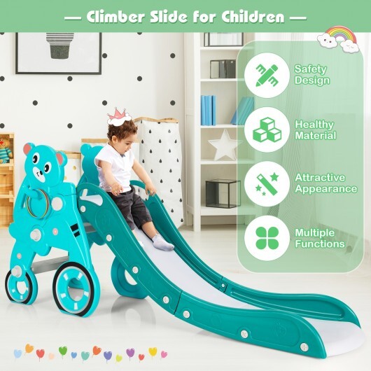 4-in-1 Foldable Baby Slide Toddler Climber Slide PlaySet with Ball-Green - Color: Green