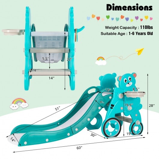 4-in-1 Foldable Baby Slide Toddler Climber Slide PlaySet with Ball-Green - Color: Green