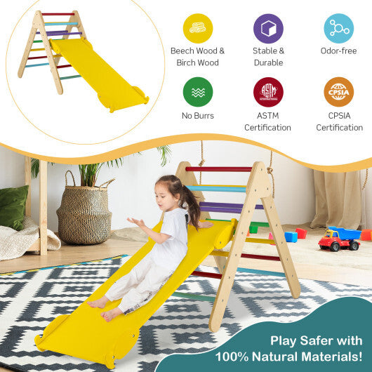 3-in-1 Wooden Climbing Triangle Set Triangle Climber with Ramp-Multicolor - Color: Multicolor