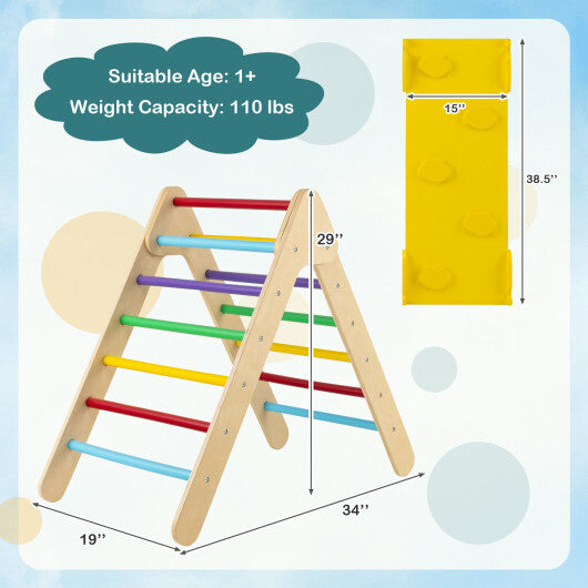 3-in-1 Wooden Climbing Triangle Set Triangle Climber with Ramp-Multicolor - Color: Multicolor