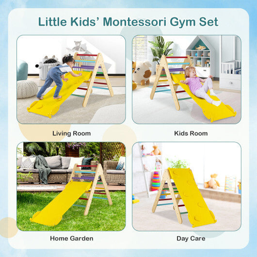 3-in-1 Wooden Climbing Triangle Set Triangle Climber with Ramp-Multicolor - Color: Multicolor