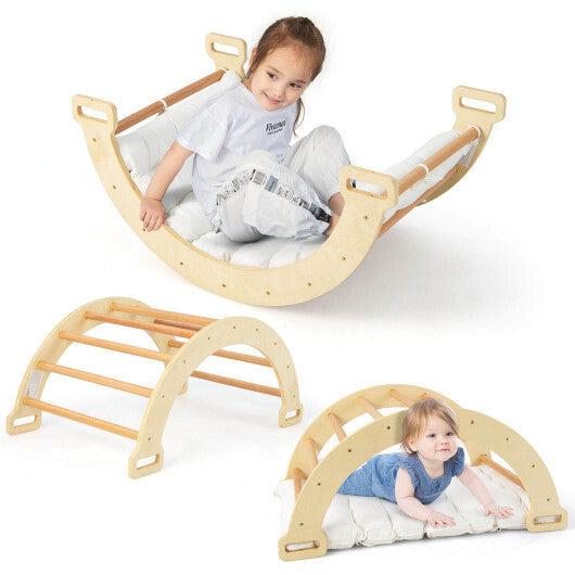 2-in-1 Arch Rocker with Soft Cushion for Toddlers-Natural - Color: Natural