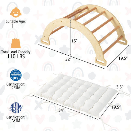 2-in-1 Arch Rocker with Soft Cushion for Toddlers-Natural - Color: Natural