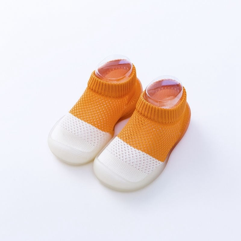 Color: Orange, Child size: 18to19 - Fashion And Simple Children's Non-slip Soft Sole Socks Shoes