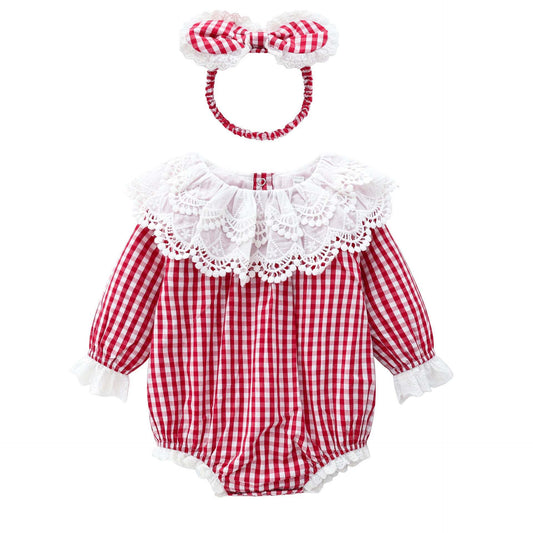 Baby Girl Layered Ruffle Neck Design Plaid Graphic Longsleeve & Short Sleeve Onesies