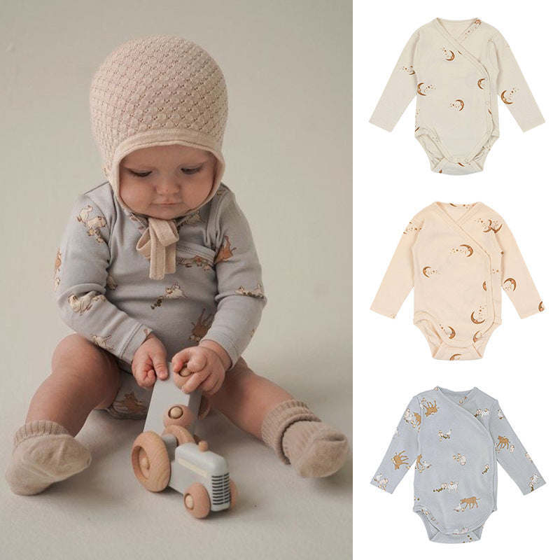 Baby Print Pattern Side Button Design Long Sleeve Comfy Onesies