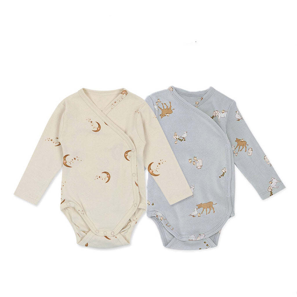 Baby Print Pattern Side Button Design Long Sleeve Comfy Onesies