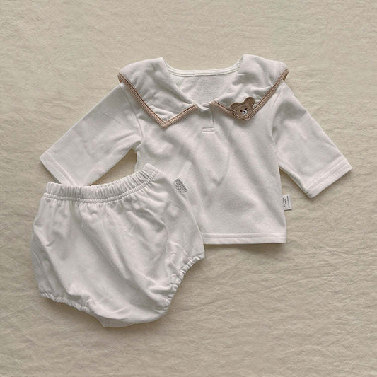 Baby Girl Bear Patched Pattern College Style Onesies & Sets