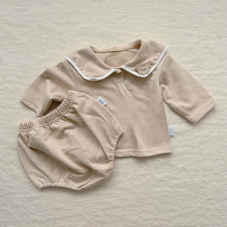 Baby Girl Bear Patched Pattern College Style Onesies & Sets