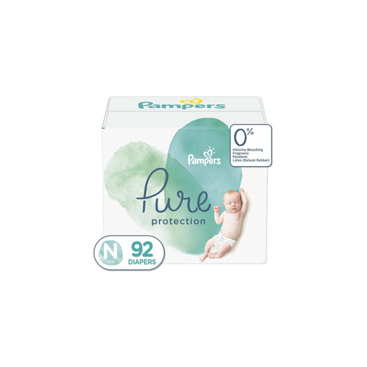 Pampers Pure Protection Natural Newborn Diapers, Size N, 92 Count