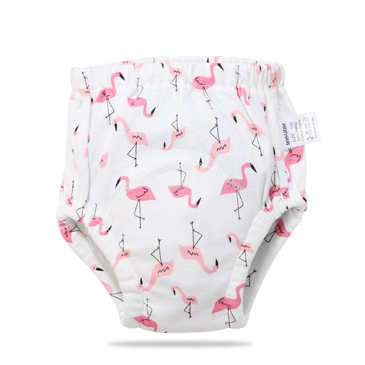 Color: Flamingo, Size: 90 - Baby training learning pants baby gauze diaper pants