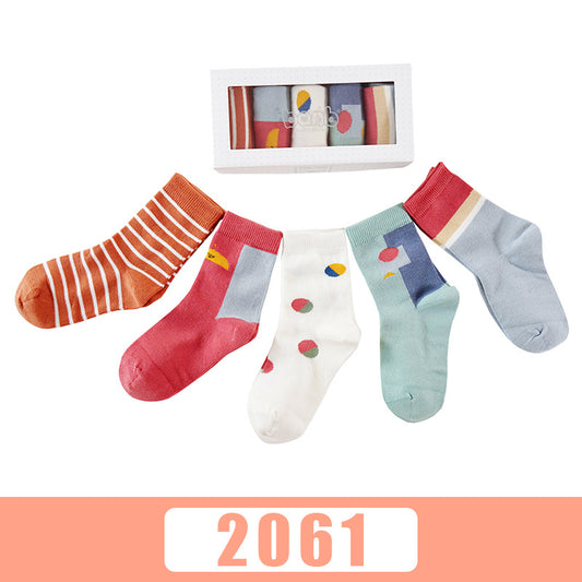 Color: 2061style, Size: 20 to 22 - Five pairs of breathable cartoon baby socks in autumn and winter