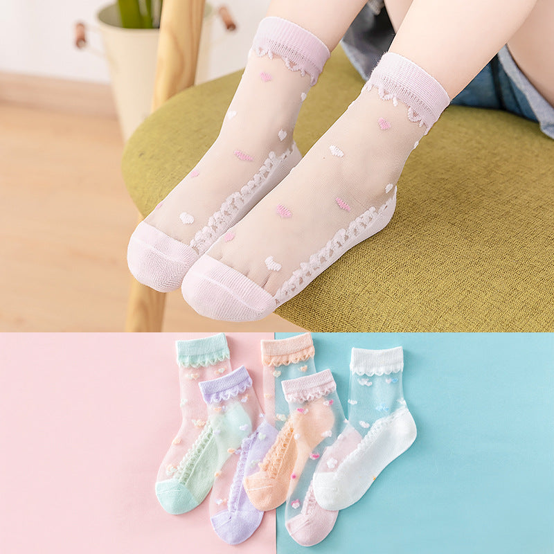 Spring and summer thin crystal socks for girls