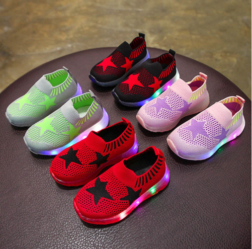 Children's Light Shoes Girls Casual Shoes Girls Flying Weaving Flash Shoes Stars Shoes Shoes Children's Shoes Net Shoes