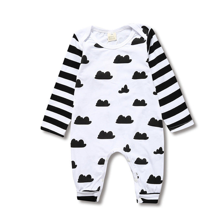 Color: Stripe clouds, Size: 60cm - Spring and Autumn wear baby onesie long sleeves