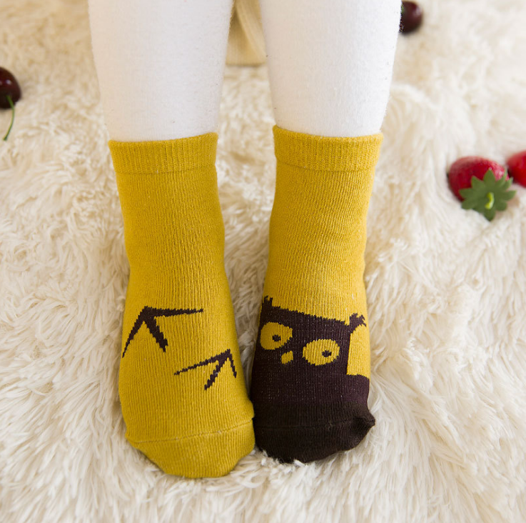 Color: Yellow owl, Size: M - New Arrival Newborn Socks Cartoon Cotton Baby Socks No-slip Infant Cotton Socks