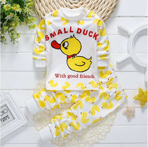 Style: Duck, Size: 70cm - 2021 spring clothing brand cotton baby clothing baby clothing pajamas suit animal Elephant Baby Boy sports suit 2 pieces