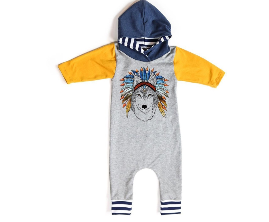 Baby onesies romper infants and children's clothing Indian wolf hooded long-sleeved robe baby clothes