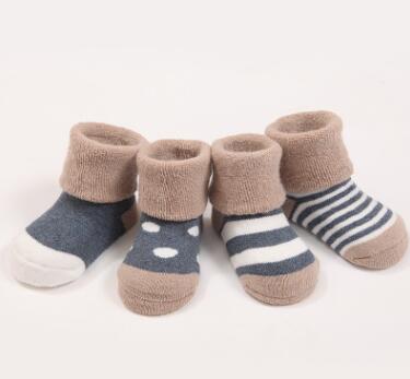 Color: Denim Blue, Size: 1 to 3 Years - Cute Newborn Baby Sets Kids Winter Warm Soft Cotton Striped Soft Stitches Socks Socks 0-3 Years Old