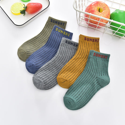 style: F, Size: M - Children's Tube Socks Cute Striped Baby Bear Floor Socks
