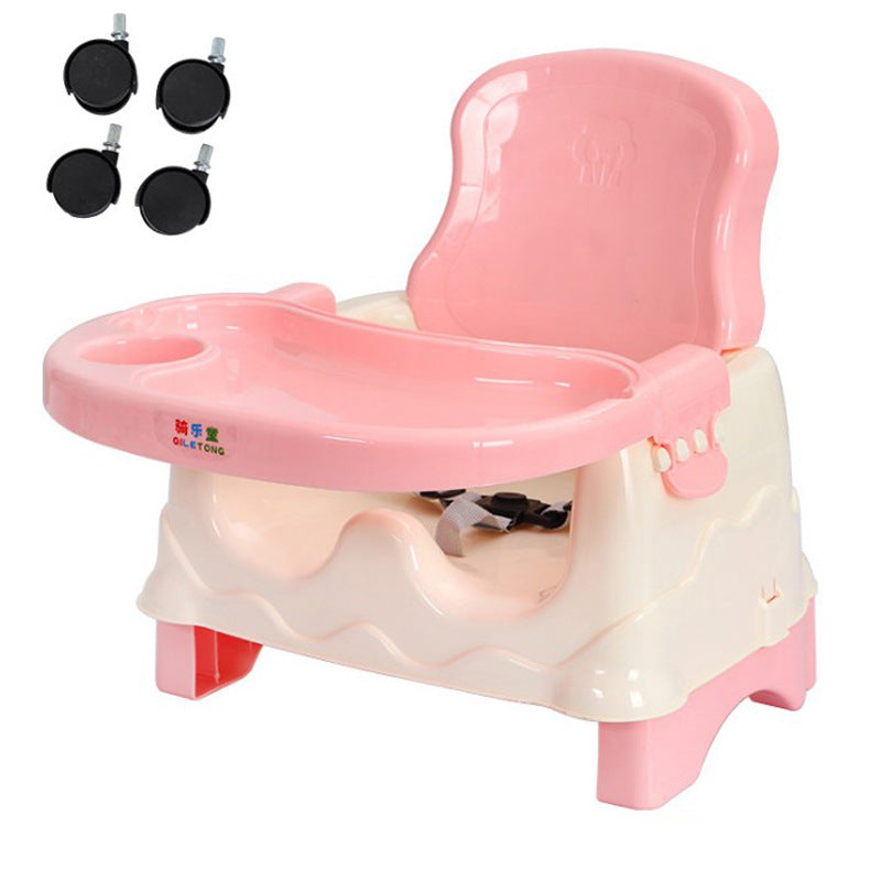 Color: Pink universal wheel - Multifunctional Folding Home Portable Seat High-Back Universal Chair