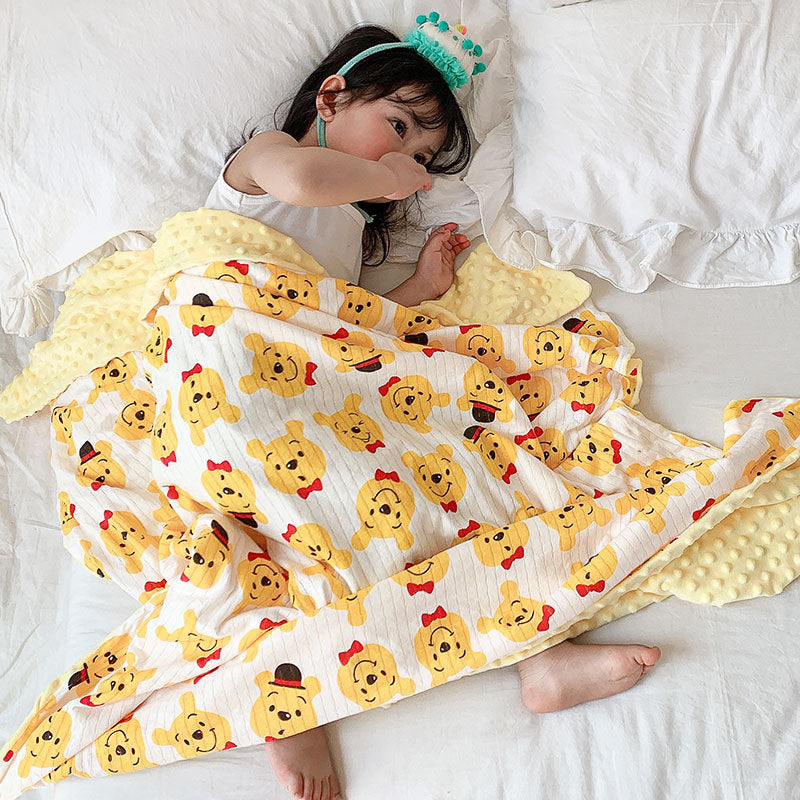 Color: Yellow, Size: S - Children's Cartoon Cotton Beanie Blanket Stroller Blanket Air Conditioning Blanket