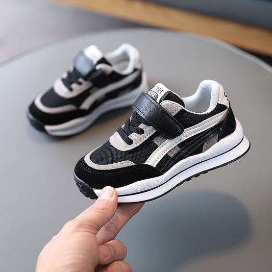 Size: 27, Color: Black - Kids Mesh Breathable Sneakers Running Shoes