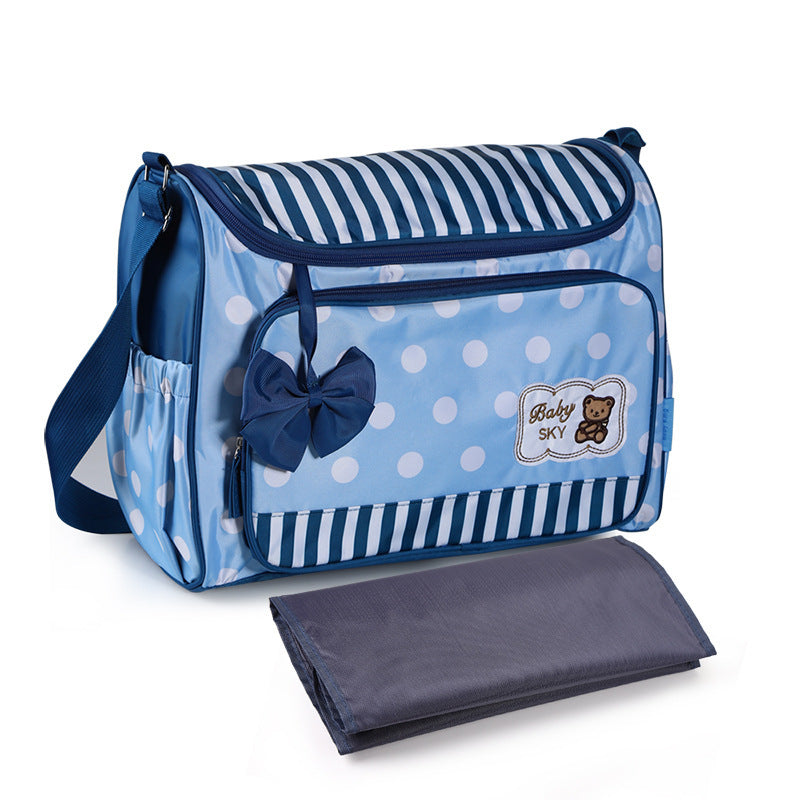 Color: Blue, Size: Big bag - Mommy Bag Four-Piece Bowknot Outing One-Shoulder Multifunctional Large-Capacity Bag For Mother, Baby And Mother
