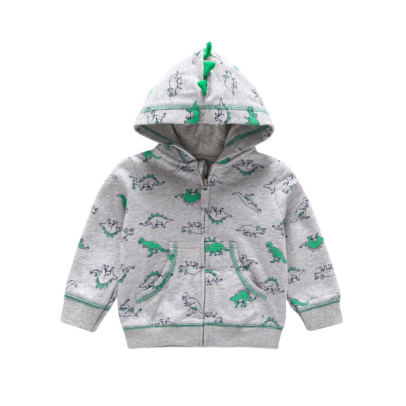 style: Grey Dinosaur, Child size: 3T - 27Kid Toddlers Hoodies Boys Girls Spring  Jacket Little Baby Infant Dinosuar Cartoon Hooded Kids Cute Boys Outwear Sweatshirt