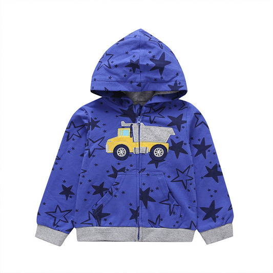 style: Blue truck, Child size: 9M - 27Kid Toddlers Hoodies Boys Girls Spring  Jacket Little Baby Infant Dinosuar Cartoon Hooded Kids Cute Boys Outwear Sweatshirt