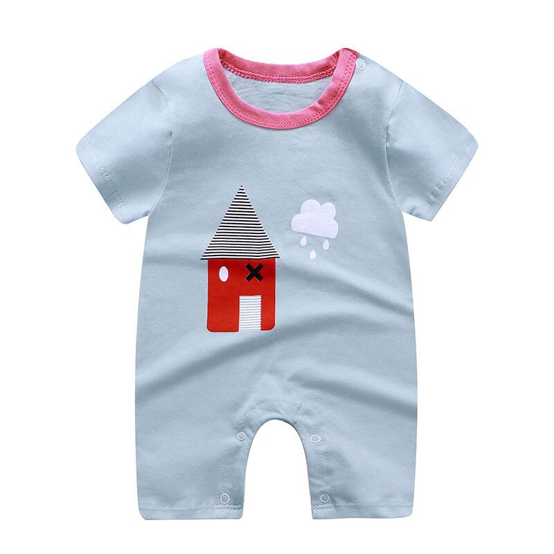 Color: Blue house, Child size: 90cm - Baby Onesies Summer 0-3 Months Cotton Baby Romper