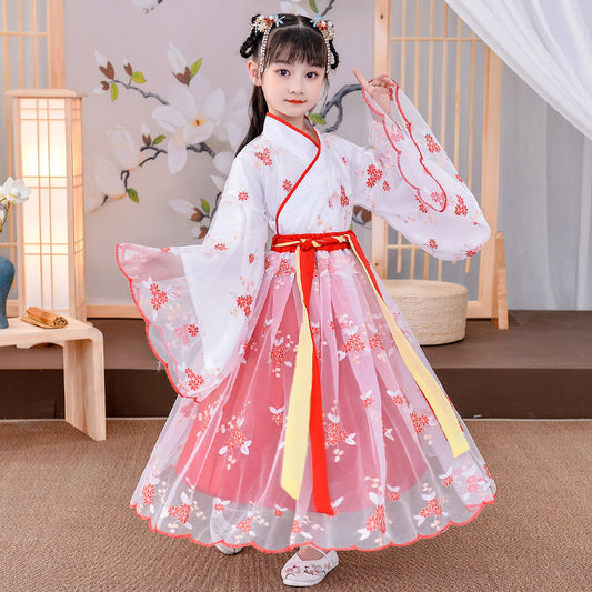Color: Red, style: Without shoes-150cm, Child size:  - Chinese Style Dress Children's Long-Sleeved Antique Skirt
