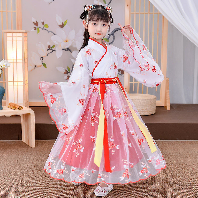 Color: Red, style: Without shoes-150cm, Child size:  - Chinese Style Dress Children's Long-Sleeved Antique Skirt